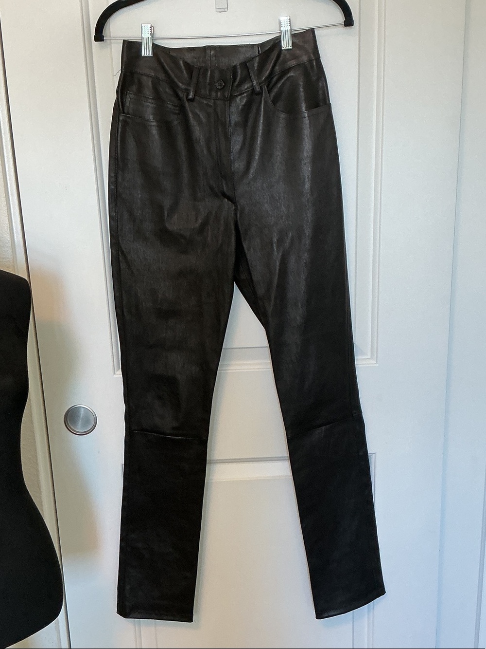High-Rise Black Leather Straight Leg Pants 24